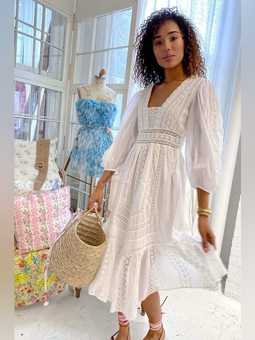 NWOT Love Shack Fancy Garrison Dress 4 True White